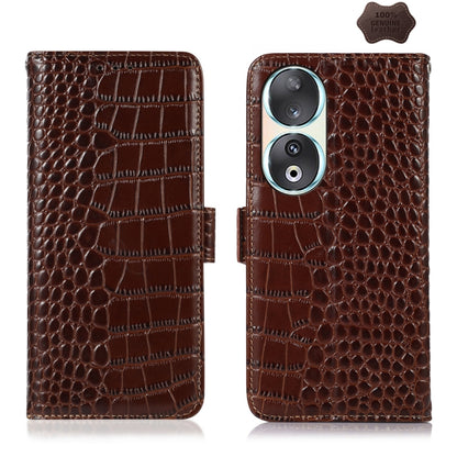 For Honor 90 Crocodile Top Layer Cowhide Leather Phone Case(Brown) - Honor Cases by buy2fix | Online Shopping UK | buy2fix