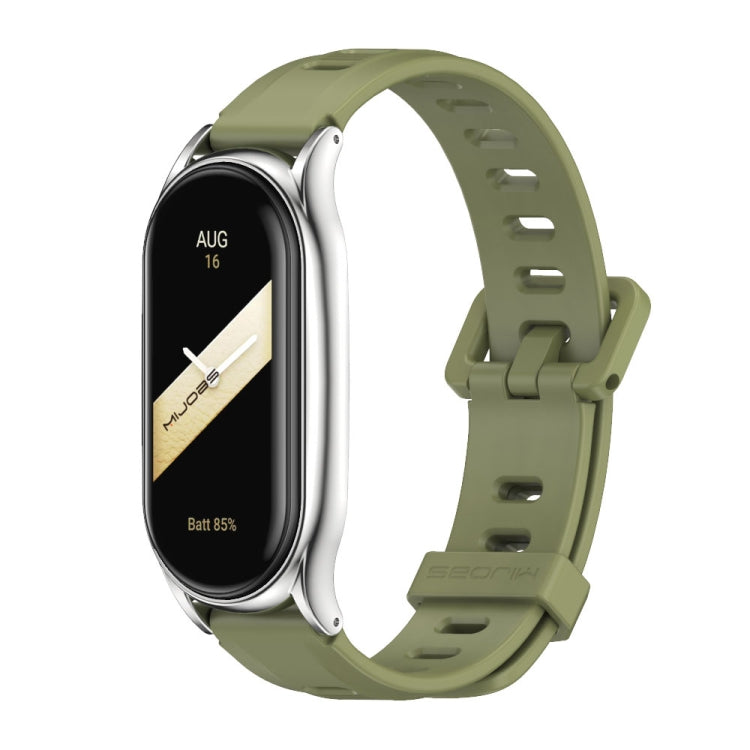 For Xiaomi Mi Band 8 Mijobs Plus Case Flat Hole Silicone Watch Band(Army Green Silver) - Watch Bands by MIJOBS | Online Shopping UK | buy2fix