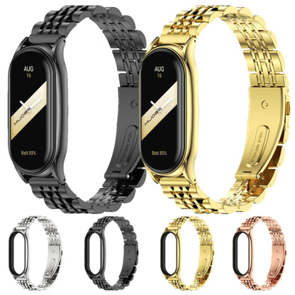 For Xiaomi Mi Band 8 Mijobs Plus Case Seven Bead Metal Stainless Steel Watch Band(Gold) - Watch Bands by MIJOBS | Online Shopping UK | buy2fix