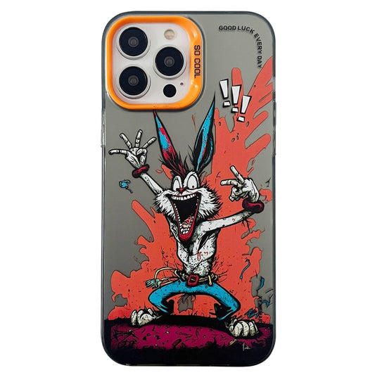 For iPhone 15 Pro Max Double Layer Color Silver Series Animal Oil Painting Phone Case(Gesture Rabbit) - iPhone 15 Pro Max Cases by buy2fix | Online Shopping UK | buy2fix