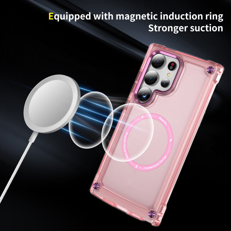 For Samsung Galaxy S24 Ultra 5G Skin Feel TPU + PC MagSafe Magnetic Phone Case(Transparent Pink) - Galaxy S24 Ultra 5G Cases by buy2fix | Online Shopping UK | buy2fix