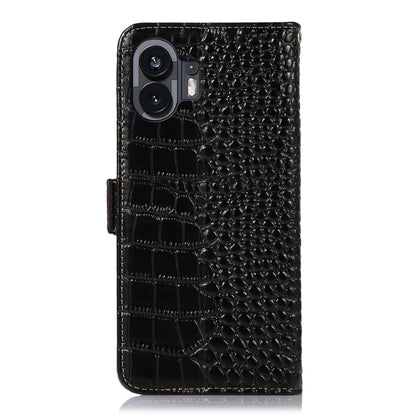 For Nothing Phone 2 Crocodile Top Layer Cowhide Leather Phone Case(Black) - More Brand by buy2fix | Online Shopping UK | buy2fix