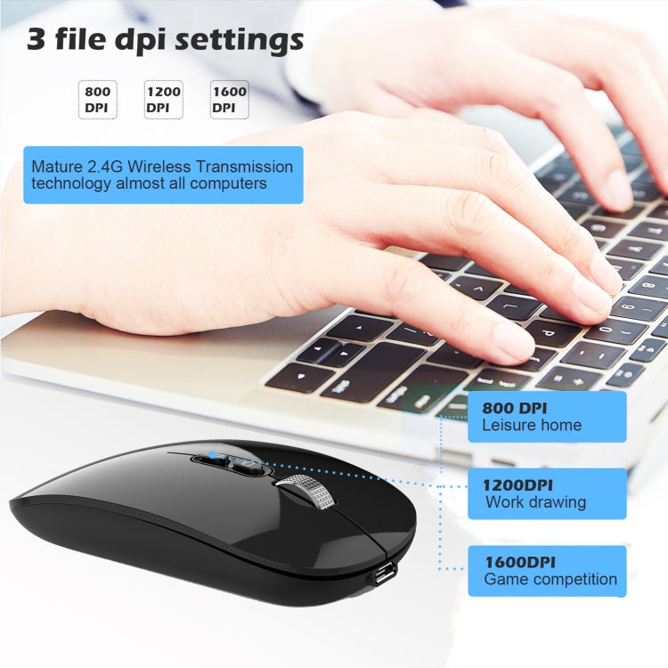 HXSJ M103 1600DPI UV Dual Mode 2.4GHz + Bluetooth 5.1 Wireless Rechargeable Mouse(Black) - Wireless Mice by HXSJ | Online Shopping UK | buy2fix
