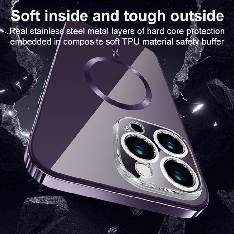 For iPhone 13 Pro Max MagSafe Magnetic Stainless Steel Frame Transparent TPU Phone Case(Dark Purple) - iPhone 13 Pro Max Cases by buy2fix | Online Shopping UK | buy2fix