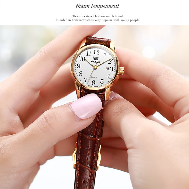 OLEVS 5566 Women Simple Single Calendar Waterproof Quartz Watch(White) - Leather Strap Watches by OLEVS | Online Shopping UK | buy2fix