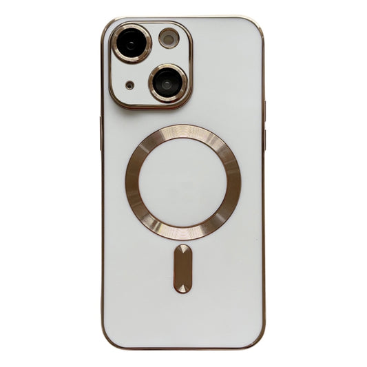 For iPhone 15 Magsafe Plating TPU Phone Case with Lens Film(White) - iPhone 15 Cases by buy2fix | Online Shopping UK | buy2fix