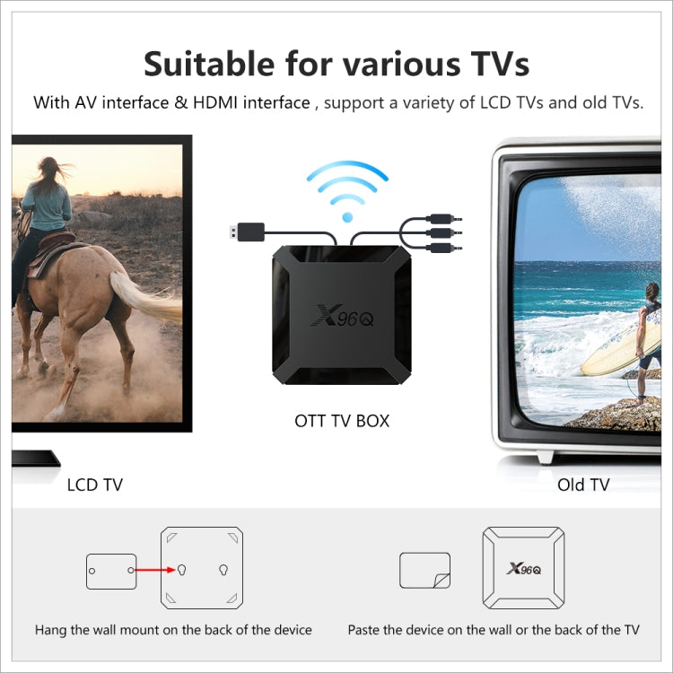 X96Q HD 4K Smart TV Box without Wall Mount, Android 10.0, Allwinner H313 Quad Core ARM Cortex A53 , Support TF Card, HDMI, RJ45, AV, USBx2, Specification:2GB+16GB - Consumer Electronics by buy2fix | Online Shopping UK | buy2fix