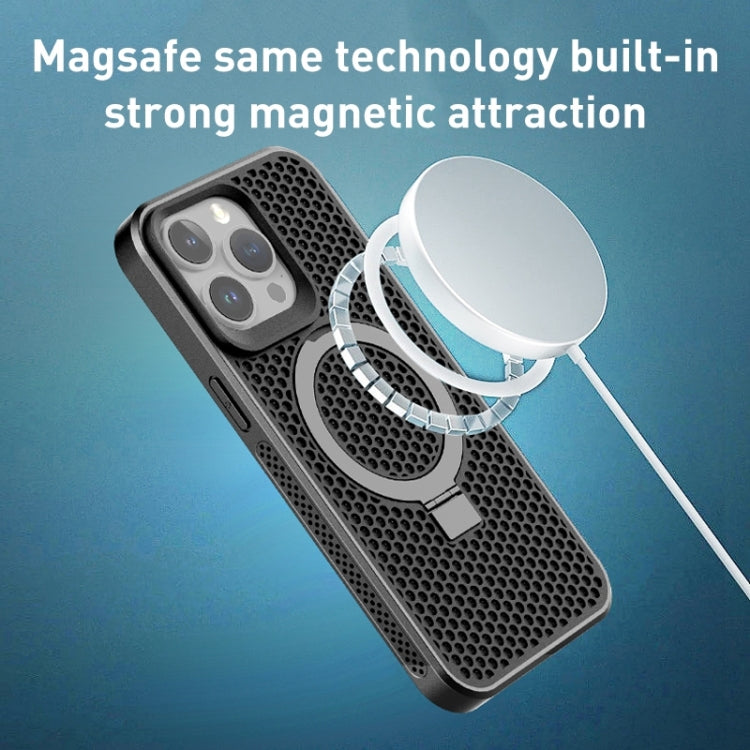 For iPhone 12 Pro Max Skin Feel PC+TPU Cooling Magnetic Magsafe Phone Case with Stand(Black) - iPhone 12 Pro Max Cases by buy2fix | Online Shopping UK | buy2fix