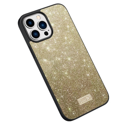 For iPhone 15 Pro Max SULADA Glittery PC + TPU + Handmade Leather Phone Case(Gold) - iPhone 15 Pro Max Cases by SULADA | Online Shopping UK | buy2fix