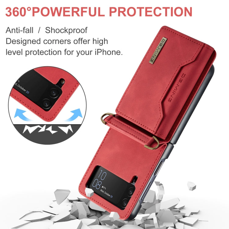 For Samsung Galaxy Z Flip3 5G DG.MING M2 Series Card Bag Magnetic Leather Phone Case(Red) - Galaxy Phone Cases by DG.MING | Online Shopping UK | buy2fix