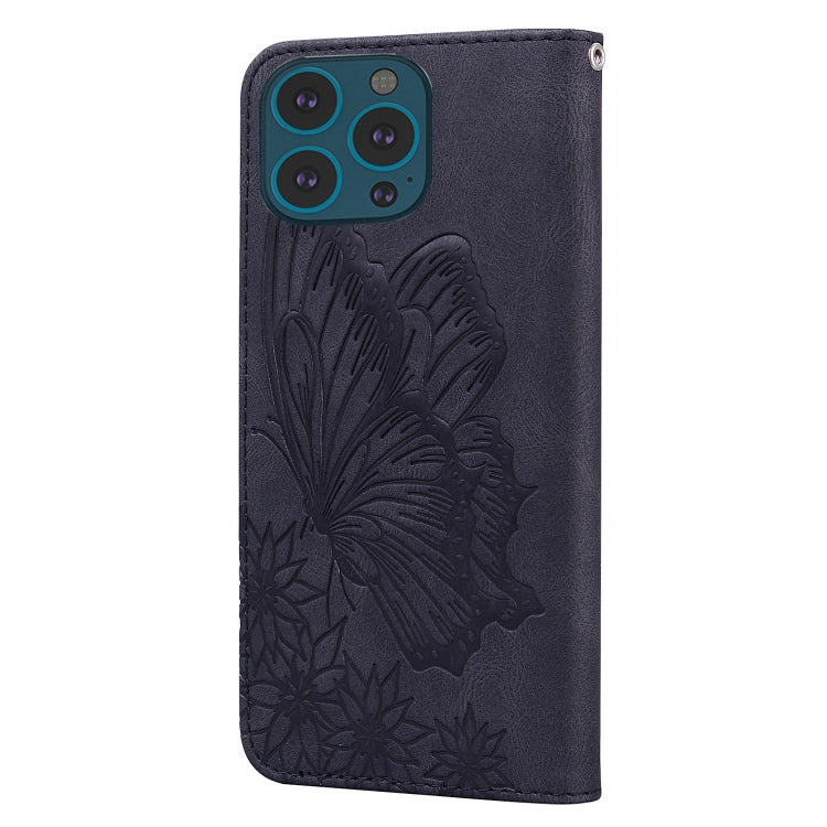 For iPhone 15 Pro Max Retro Skin Feel Butterflies Embossing Leather Phone Case(Black) - iPhone 15 Pro Max Cases by buy2fix | Online Shopping UK | buy2fix