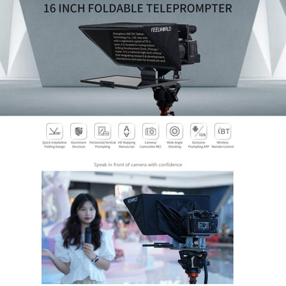 FEELWORLD TP16 16 inch Tablet Horizontal Vertical Prompting Folding Teleprompter, Bluetooth Remote Control(Black) - Other Accessories by FEELWORLD | Online Shopping UK | buy2fix