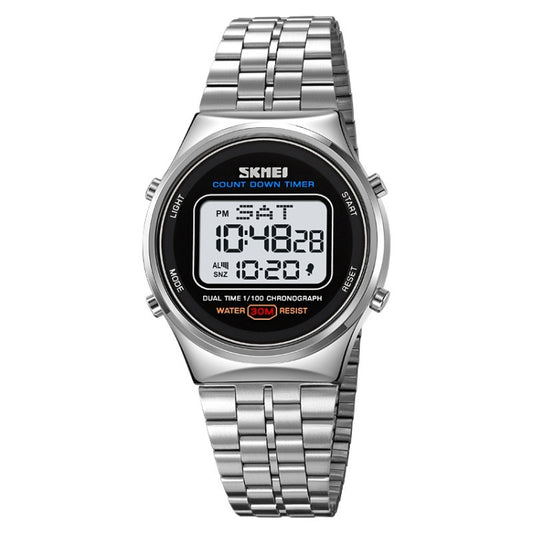 SKMEI 1882 Multifunctional Men 30M Waterproof Luminous Stainless Steel Digital Wrist Watch(Silver White) - Metal Strap Watches by SKMEI | Online Shopping UK | buy2fix