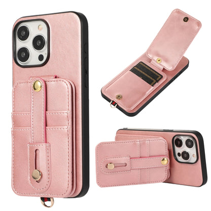 For iPhone 15 Pro Max 02 RFID Card Bag Cowhide Texture PU Phone Case(Pink) - iPhone 15 Pro Max Cases by buy2fix | Online Shopping UK | buy2fix