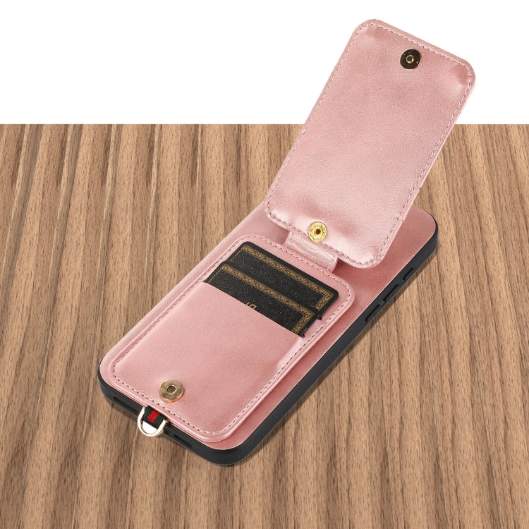 For iPhone 15 Pro Max 02 RFID Card Bag Cowhide Texture PU Phone Case(Pink) - iPhone 15 Pro Max Cases by buy2fix | Online Shopping UK | buy2fix