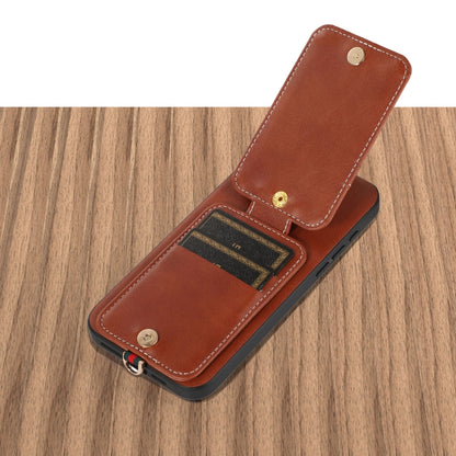 For iPhone 15 Pro Max 02 RFID Card Bag Cowhide Texture PU Phone Case(Brown) - iPhone 15 Pro Max Cases by buy2fix | Online Shopping UK | buy2fix