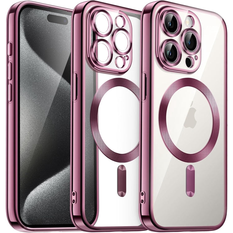 For iPhone 15 Pro Max Magnetic Transparent Electroplated TPU Phone Case(Pink) - iPhone 15 Pro Max Cases by buy2fix | Online Shopping UK | buy2fix