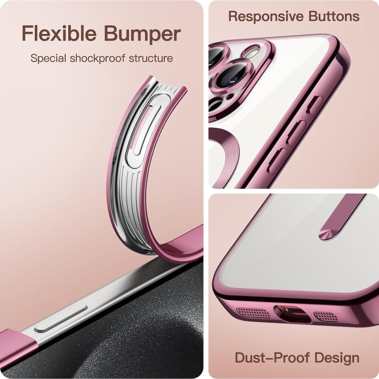For iPhone 15 Pro Max Magnetic Transparent Electroplated TPU Phone Case(Pink) - iPhone 15 Pro Max Cases by buy2fix | Online Shopping UK | buy2fix
