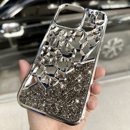 For iPhone 15 Pro Max Diamond Style Hollow Heat Dissipation Electroplated  TPU Phone Case(Silver) - iPhone 15 Pro Max Cases by buy2fix | Online Shopping UK | buy2fix