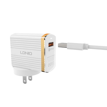 LDNIO A1302Q 2 in 1 18W QC3.0 USB Interface Grid Shape Travel Charger Mobile Phone Charger with Micro USB Data Cable, US Plug - Mobile Accessories by LDNIO | Online Shopping UK | buy2fix