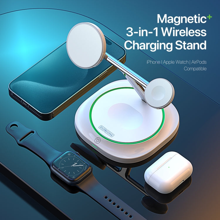 DUZZONA W16 15W 3 in 1 MagSafe Magnetic Wireless Charging Stand(White) - Wireless Charger by DUZZONA | Online Shopping UK | buy2fix