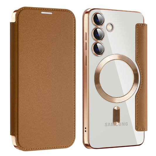 For Samsung Galaxy S24+ 5G MagSafe Magnetic RFID Anti-theft Leather Phone Case(Brown) - Galaxy S24+ 5G Cases by buy2fix | Online Shopping UK | buy2fix