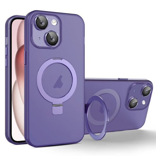 For iPhone 15 MagSafe Holder PC Hybrid TPU Phone Case(Deep Purple) - iPhone 15 Cases by buy2fix | Online Shopping UK | buy2fix