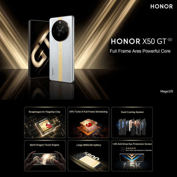 Honor X50 GT, 12GB+256GB, 108MP Camera, 6.78 inch Magic OS 7.2 Snapdragon 8+ Gen 1 Octa Core up to 3.0GHz, Network: 5G, OTG, NFC, Not Support Google Play(Silver) - Honor by Huawei | Online Shopping UK | buy2fix