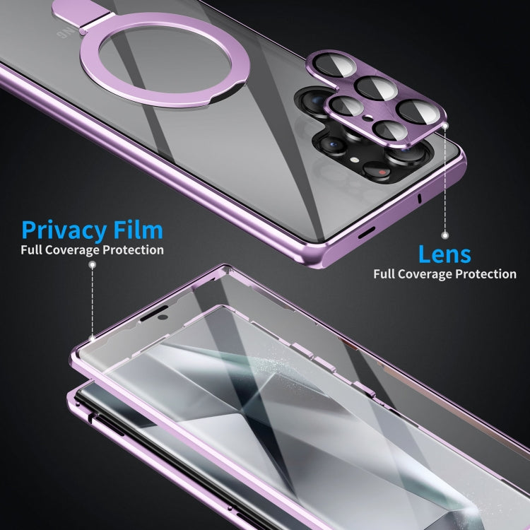 For Samsung Galaxy S22 Ultra 5G MagSafe Magnetic HD Frosted Tempered Glass Holder Phone Case(Purple) - Galaxy S22 Ultra 5G Cases by buy2fix | Online Shopping UK | buy2fix