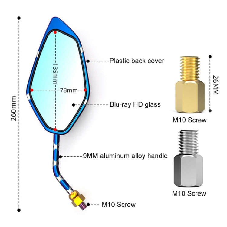 Motorcycle / Electromobile Modified Diamond-shaped Burnt Titanium Plating Rearview Mirror, Style:Carbon Fiber Type X Texture - Side Mirrors by buy2fix | Online Shopping UK | buy2fix