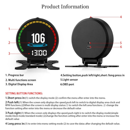 P15 OBD2 Car HUD Head-up Display Water Temperature / Vehicle Speed / Voltage - Head Up Display System by buy2fix | Online Shopping UK | buy2fix