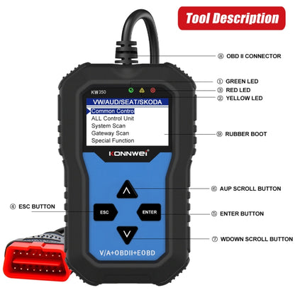 KONNWEI KW350 OBDII 12V Car Diagnostics Detector Scanner with 2 inch Black And White Display Screen V007 for Audi / Volkswagen - Code Readers & Scan Tools by KONNWEI | Online Shopping UK | buy2fix