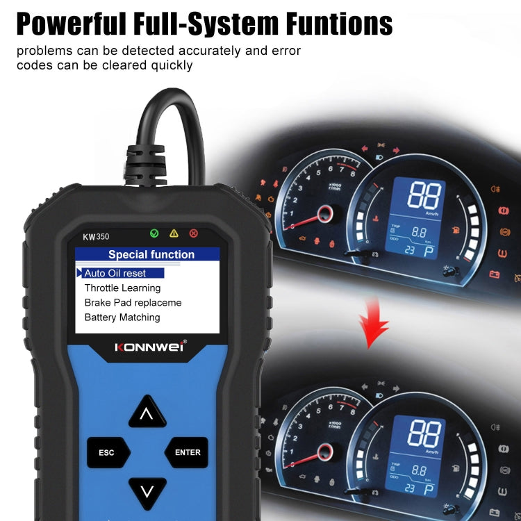 KONNWEI KW350 OBDII 12V Car Diagnostics Detector Scanner with 2 inch Black And White Display Screen V007 for Audi / Volkswagen - Code Readers & Scan Tools by KONNWEI | Online Shopping UK | buy2fix