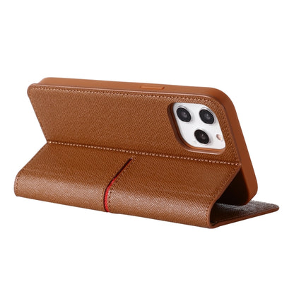 For iPhone 12 / 12 Pro GEBEI Top-grain Leather Horizontal Flip Protective Case with Holder & Card Slots & Wallet & Photo Frame(Brown) - iPhone 12 / 12 Pro Cases by GEBEI | Online Shopping UK | buy2fix