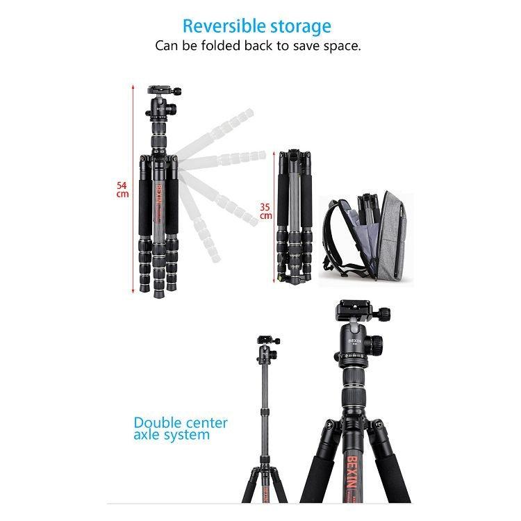 BEXIN BX255C K30 Portable Carbon Fiber Tripod for Camera Dslr - Tripods by BEXIN | Online Shopping UK | buy2fix