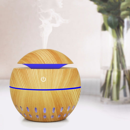 Wood Grain USB Hollowed-out Humidifier Seven Color Aromatherapy Lamp Automatic Alcohol Sprayer with Remote Control(Light Brown-2) - Home & Garden by buy2fix | Online Shopping UK | buy2fix