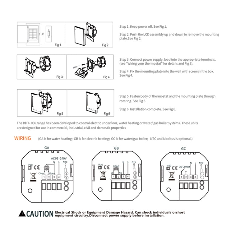 BHT-006GALW 95-240V AC 5A Smart Home Heating Thermostat for EU Box, Control Water Heating with Only Internal Sensor & WiFi Connection(Black) - Consumer Electronics by buy2fix | Online Shopping UK | buy2fix