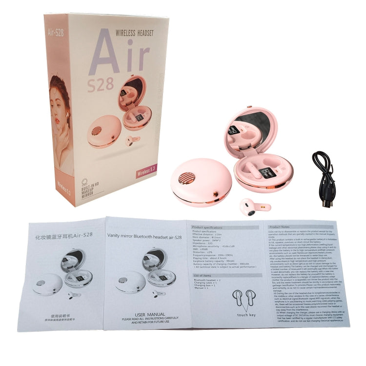 HXSJ Air-S28 TWS Bluetooth 5.3 True Wireless HiFi Stereo Make-up Mirror Earphones with Charging Case (Pink) - TWS Earphone by HXSJ | Online Shopping UK | buy2fix