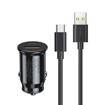 awei C-706 20W PD Type-C + QC 3.0 Type-A Car Charger with CL-110T Data Cable - Car Charger by awei | Online Shopping UK | buy2fix