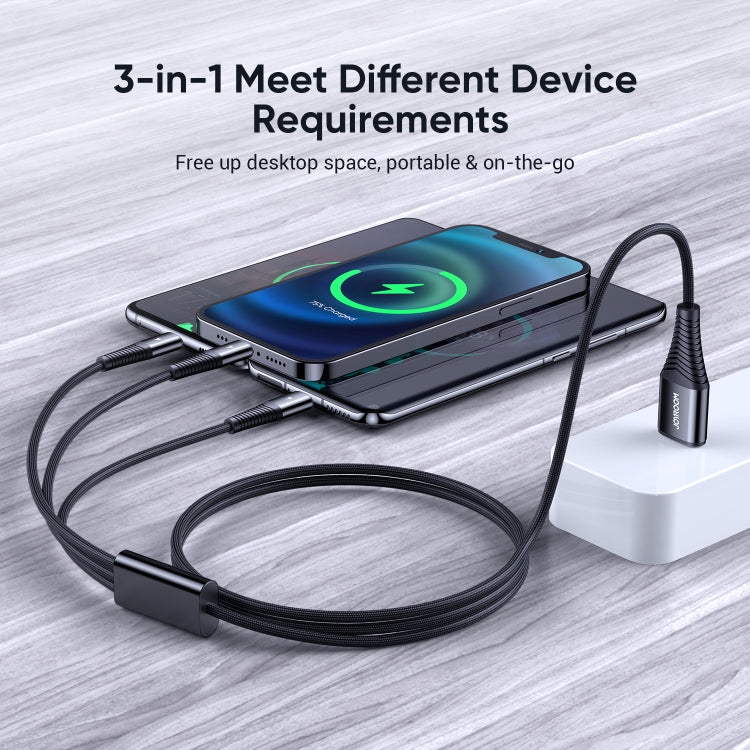 JOYROOM S-1230G4 3A 3 In 1 USB to 8 Pin + Micro USB + Type-C / USB-C Fast Charging Data Cable Length: 1.2m (Green) - Multifunction Cable by JOYROOM | Online Shopping UK | buy2fix