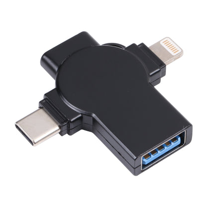 X09 4 in 1 USB to Dual 8 Pin+USB-C/Type-C Interface OTG Adapter (Black) -  by buy2fix | Online Shopping UK | buy2fix