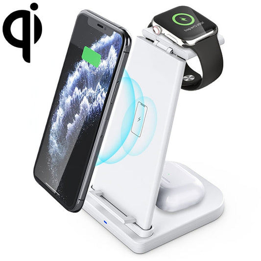 10W 3 in 1 QC 3.0  Vertical Multi-function Wireless Charger with Stand Function, Suitable for Mobile Phones / Apple Watch / AirPods (White) - Multifunction Charger by buy2fix | Online Shopping UK | buy2fix