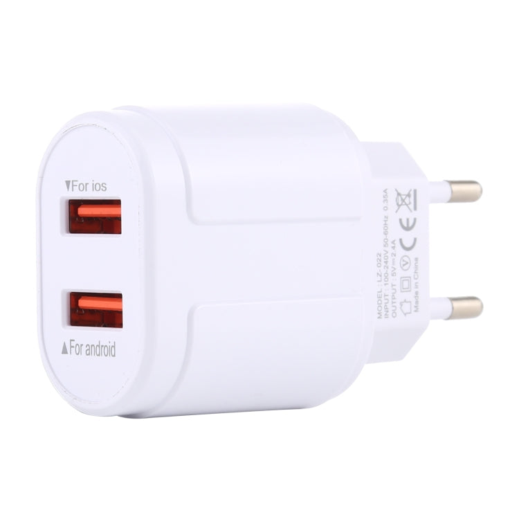 LZ-022 5V 2.4A Dual USB Ports Travel Charger, EU Plug (White) - USB Charger by buy2fix | Online Shopping UK | buy2fix