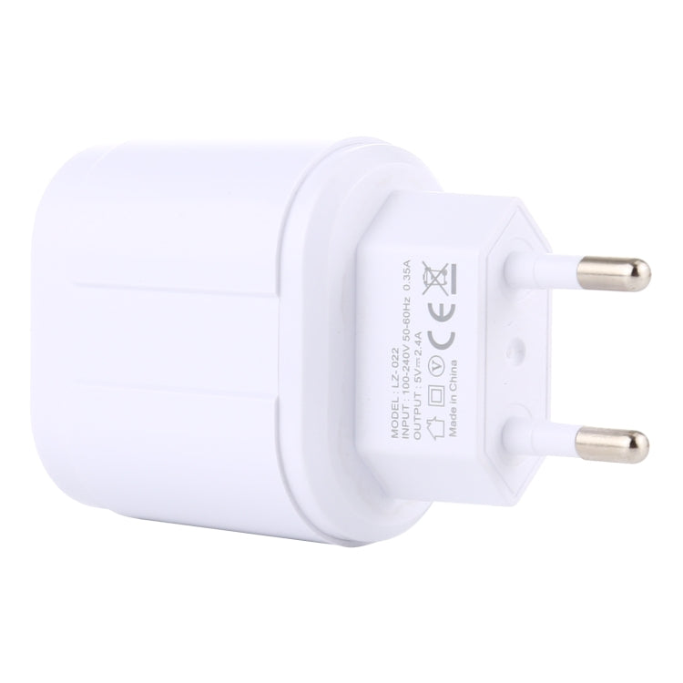 LZ-022 5V 2.4A Dual USB Ports Travel Charger, EU Plug (White) - USB Charger by buy2fix | Online Shopping UK | buy2fix