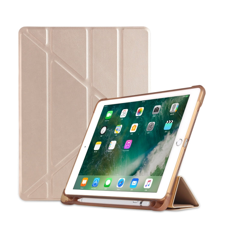 Multi-folding Shockproof TPU Protective Case for iPad 9.7 (2018) / 9.7 (2017) / air / air2, with Holder & Pen Slot(Gold) - Apple Accessories by buy2fix | Online Shopping UK | buy2fix