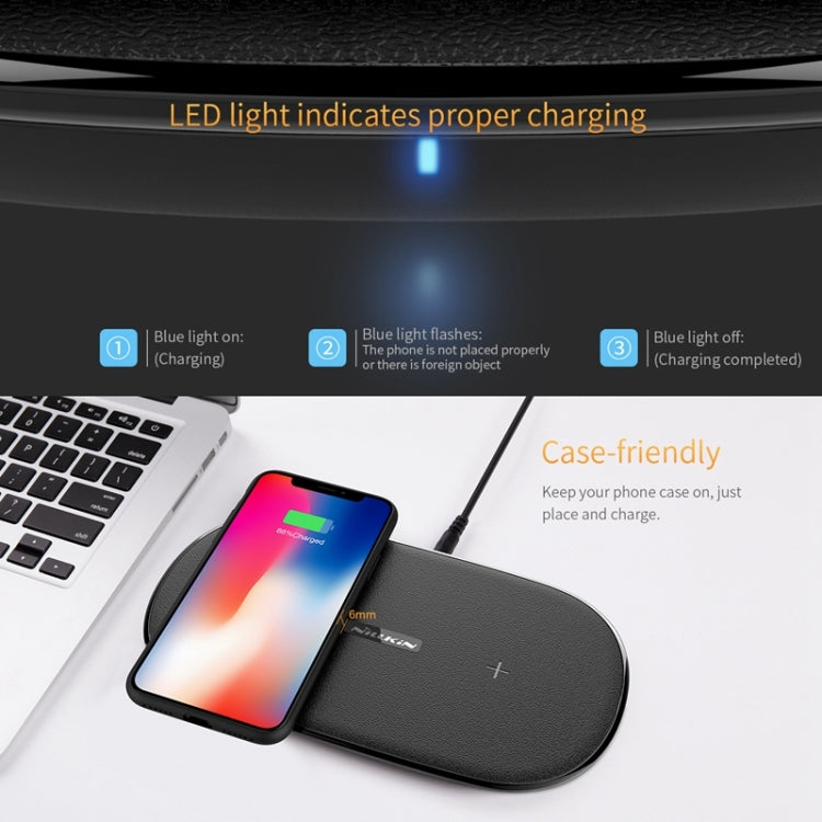 NILLKIN MC031 Gemini Dual Wireless Faster Charger QI Standard Smart Recognition 5/7.5/10W, For iPhone / Samsung / Nokia other QI Standard Smart Phones(Black) - Wireless Charger by NILLKIN | Online Shopping UK | buy2fix