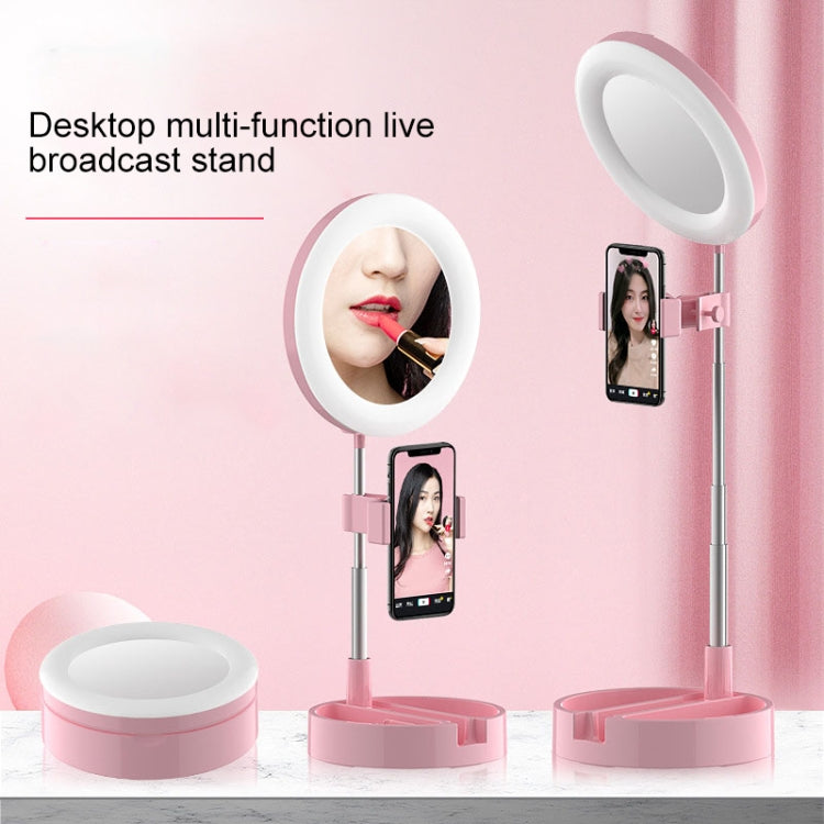 WK G3 Folding Storage Type Desktop Multi-function Live Light Makeup Mirror Holder (Pink) - Selfie Light by WK | Online Shopping UK | buy2fix