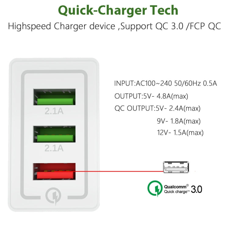 AR-QC-03 2.1A 3 USB Ports Quick Charger Travel Charger, US Plug(Black) - Apple Accessories by buy2fix | Online Shopping UK | buy2fix