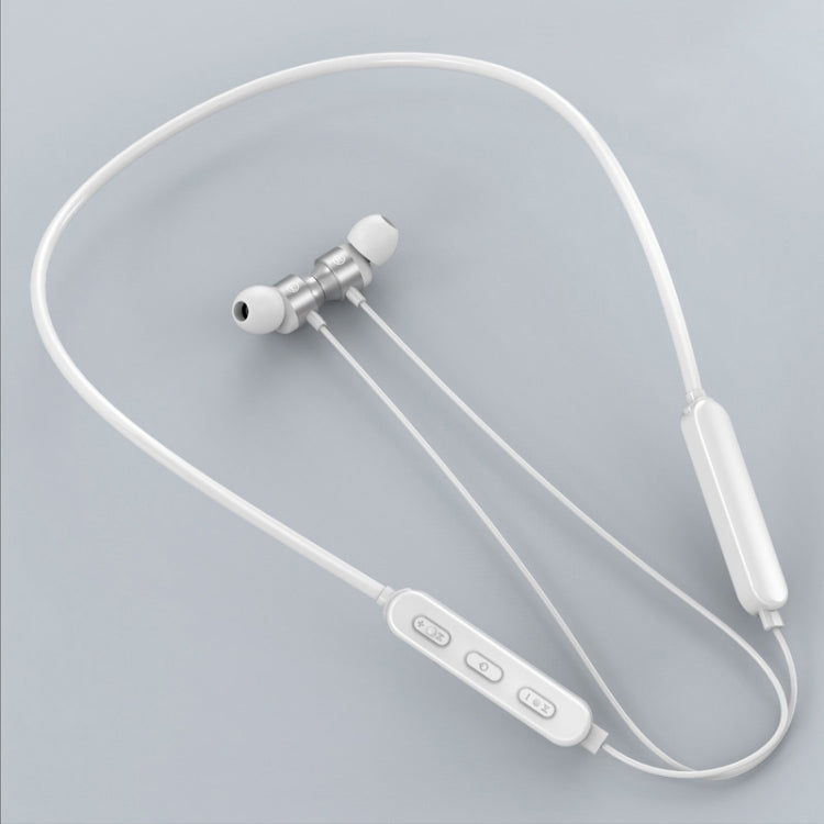 Bluetooth 5.1 Round Wire Neck-mounted Bluetooth Sports Earphone with Magnetic Function(White) - Neck-mounted Earphone by buy2fix | Online Shopping UK | buy2fix