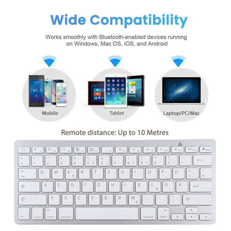 WB-8022 Ultra-thin Wireless Bluetooth Keyboard for iPad, Samsung, Huawei, Xiaomi, Tablet PCs or Smartphones, German Keys(Silver) - Computer & Networking by buy2fix | Online Shopping UK | buy2fix